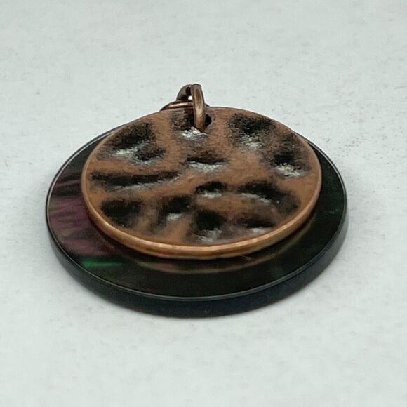 Bronze Tone Abalone Shell Disc Upcycled Pendant - Picture 4 of 5
